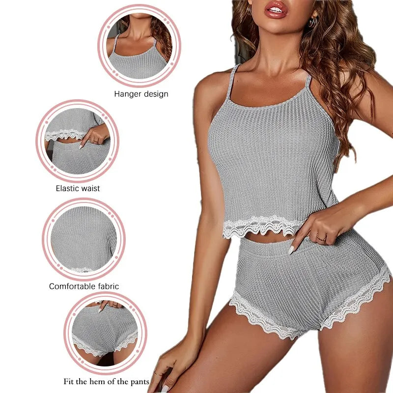 Soft Comfortable Lace Pyjamas Set - JELESACK