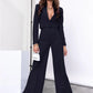 Two Piece Long Sleeve Suit & High Waist Wide Leg Pants