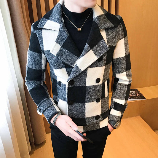 Double-breasted Plaid Casual Warm Jacket - JELESACK