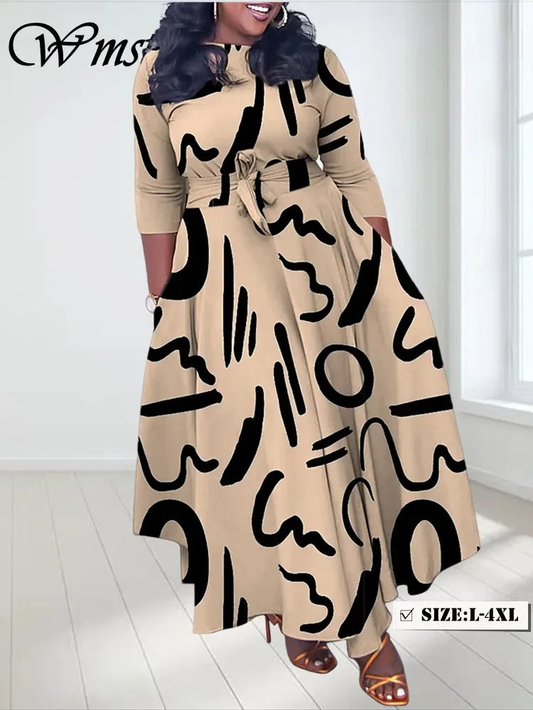 Plus Size Women Dress Printed Fashion Maxi Dress