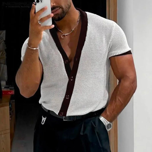 Men's Shirt Mesh Patchwork