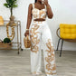 Two Piece Set  Print Crop Top and Wide Leg Pants