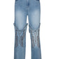Embroidery Denim High Waist Straight Leg Jeans