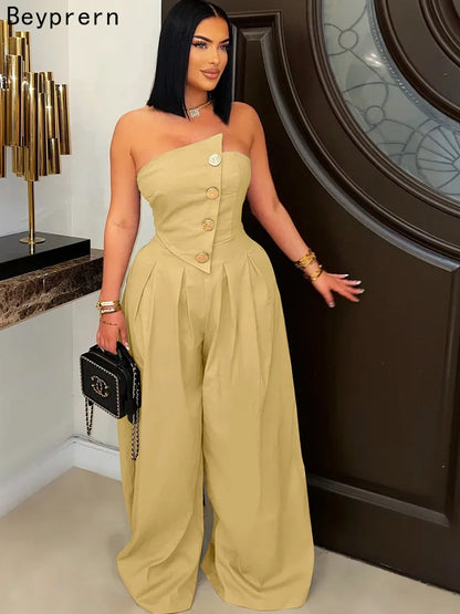 Ruched Strapless Wide Legs Jumpsuits
