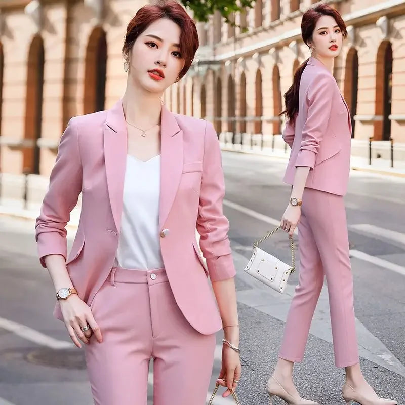 Pink Office Two Piece Set Pants for Women Trouser Suit