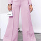 Two Piece Long Sleeve Suit & High Waist Wide Leg Pants