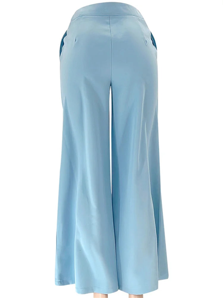 Two Piece Long Sleeve Suit & High Waist Wide Leg Pants