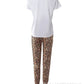 Leopard Print Short Sleeve Letter T shirt & Casual Pants.