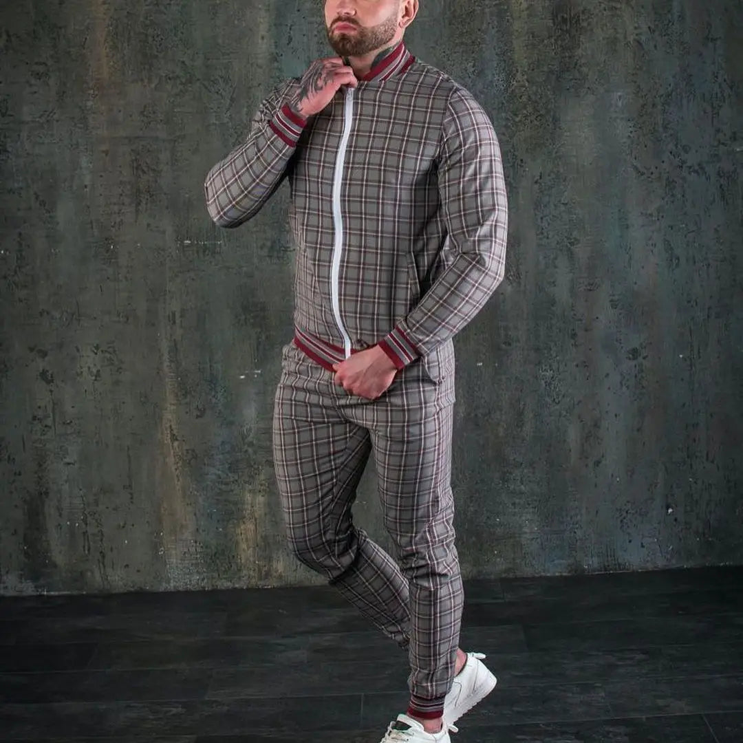 New Gentleman Plaid Men's Tracksuit Sets