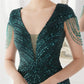 Deep V Neck Green Sequin Dress - JELESACK