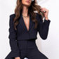 Two Piece Long Sleeve Suit & High Waist Wide Leg Pants