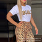 Leopard Print Short Sleeve Letter T shirt & Casual Pants.