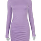 Long Sleeve Ruched Bodycon Mini Dress - JELESACK