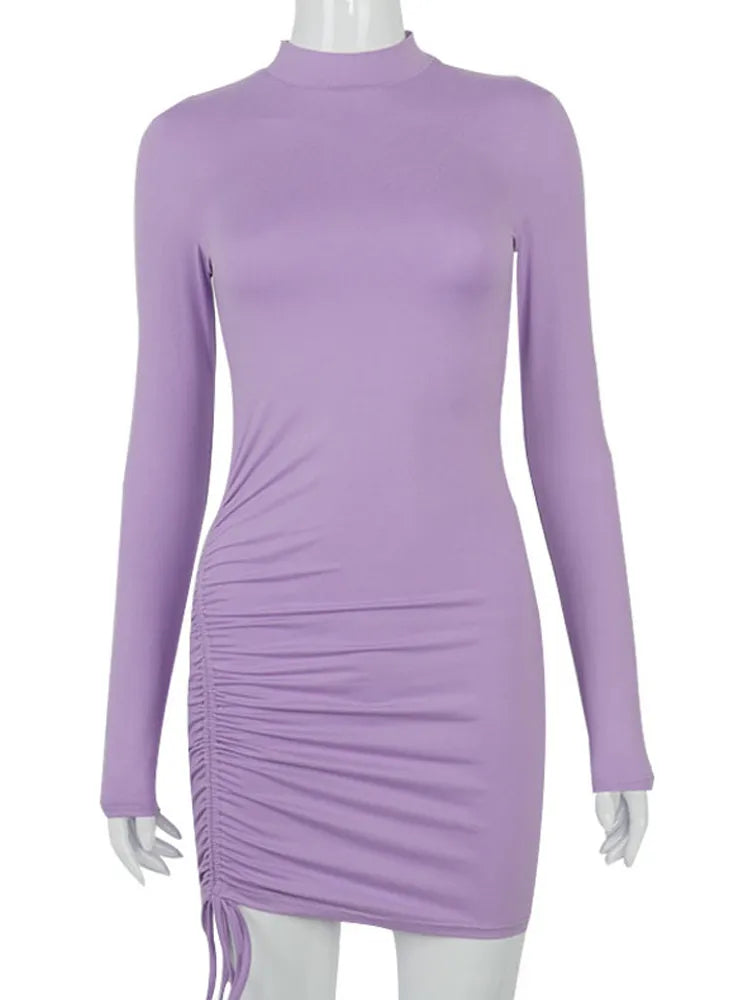 Long Sleeve Ruched Bodycon Mini Dress - JELESACK