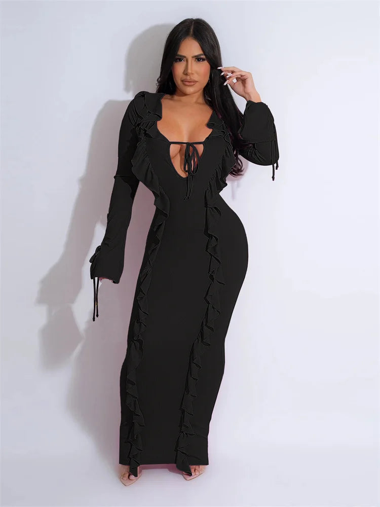 High Waist Streetwear Long Party Dress