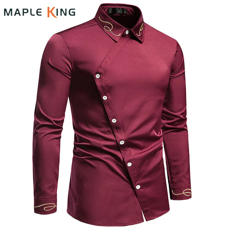 Men's Irregular Oblique Button Up Dress Shirt - JELESACK