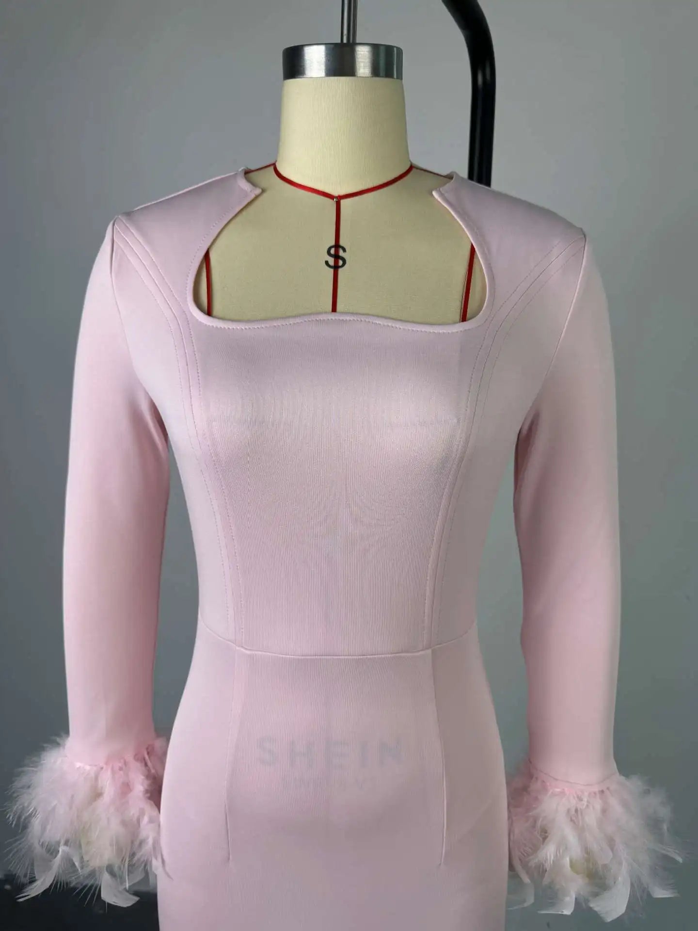 Collar Feather Full Sleeve High Waist Vestidos