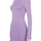 Long Sleeve Ruched Bodycon Mini Dress - JELESACK