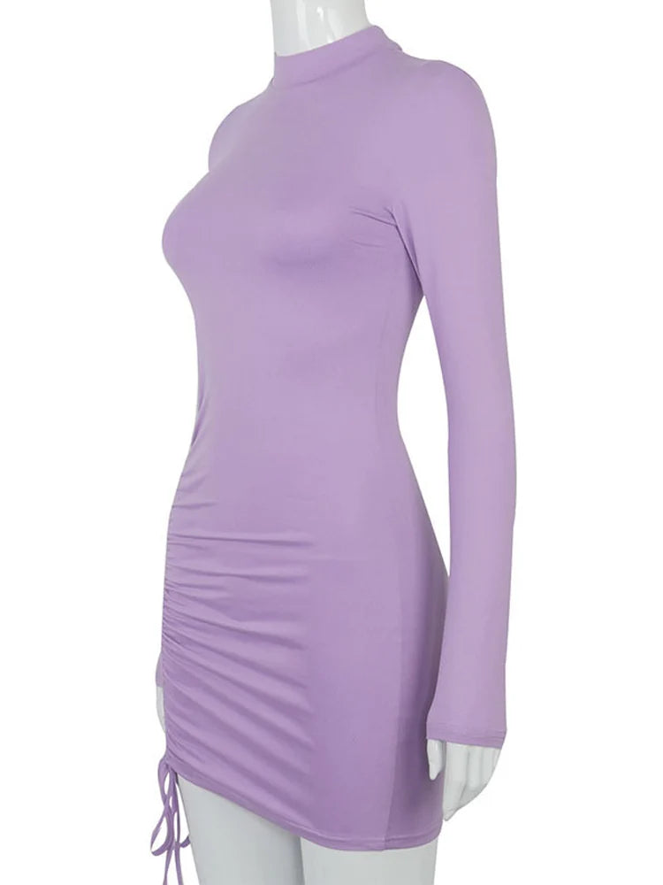 Long Sleeve Ruched Bodycon Mini Dress - JELESACK