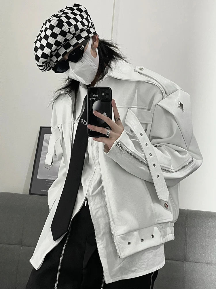 Short White Pu Leather Jacket