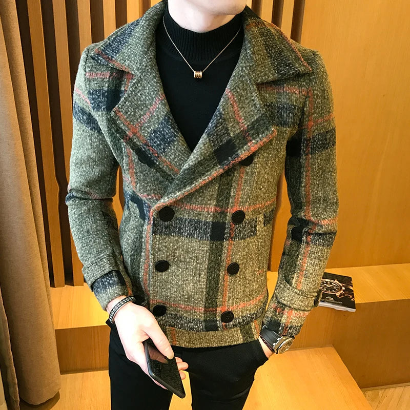 Double-breasted Plaid Casual Warm Jacket - JELESACK