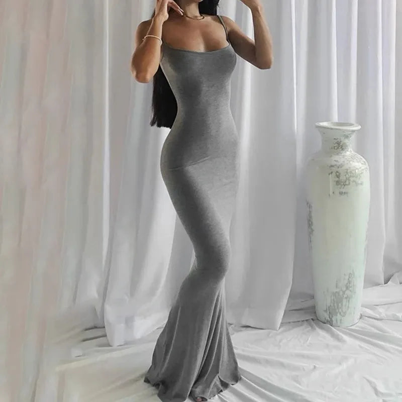 Satin Slip Sleeveless Backless Maxi Dress - JELESACK