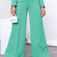 Two Piece Long Sleeve Suit & High Waist Wide Leg Pants