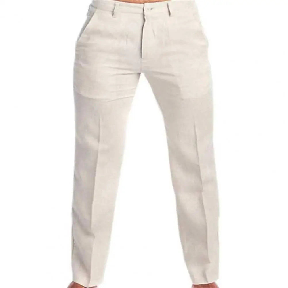 Stand Pocket Casual Linen Pants