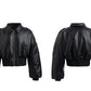 Winter Short Thick Warm Black Pu Leather Jacket