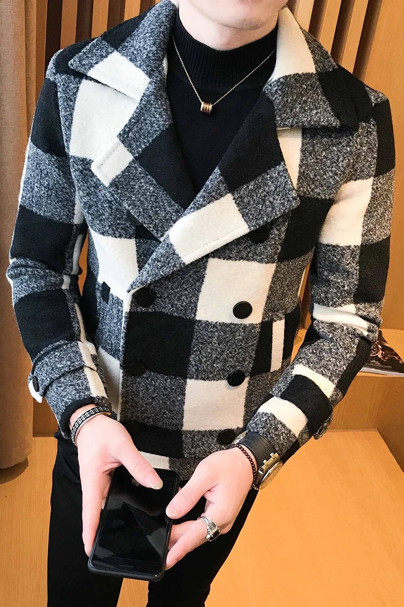 Double-breasted Plaid Casual Warm Jacket - JELESACK