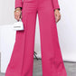 Two Piece Long Sleeve Suit & High Waist Wide Leg Pants