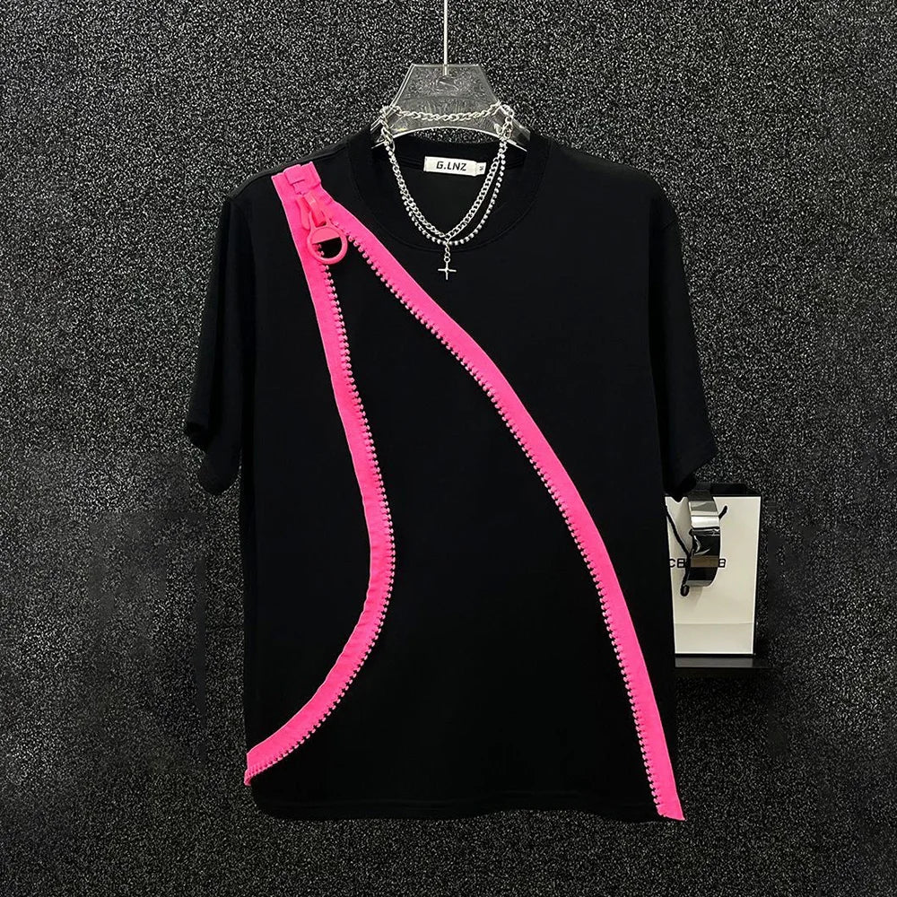 Mens T-Shirt  Zipper Short-Sleeved T-Shirt