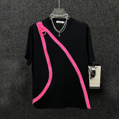 Mens T-Shirt  Zipper Short-Sleeved T-Shirt