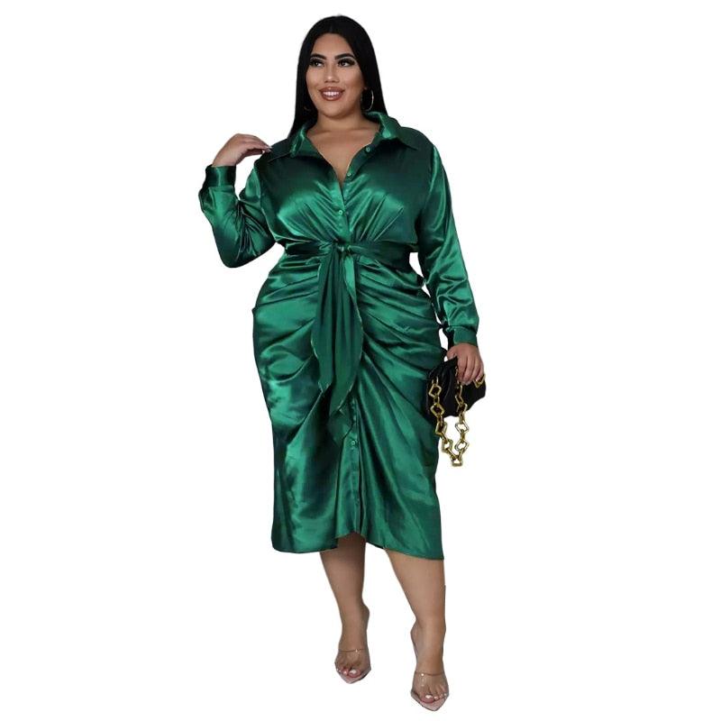 Elegant Satin Plus Size Women Ruched Long Sleeve - JELESACK