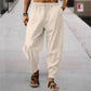 Breathable blend cotton stripe loose trousers