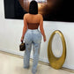 Embroidery Denim High Waist Straight Leg Jeans