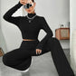 Stand Collar Navel T-shirt and Trumpet pants - JELESACK