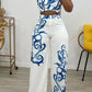 Two Piece Set  Print Crop Top and Wide Leg Pants