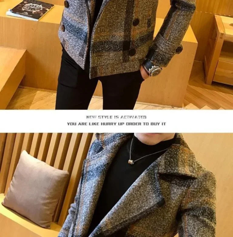 Thick Short Wool Coat Trendy Slim Fit Double Row Button