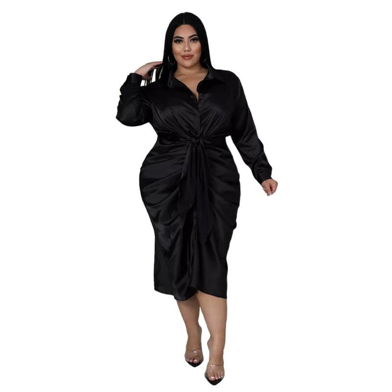 Elegant Satin Plus Size Women Ruched Long Sleeve - JELESACK