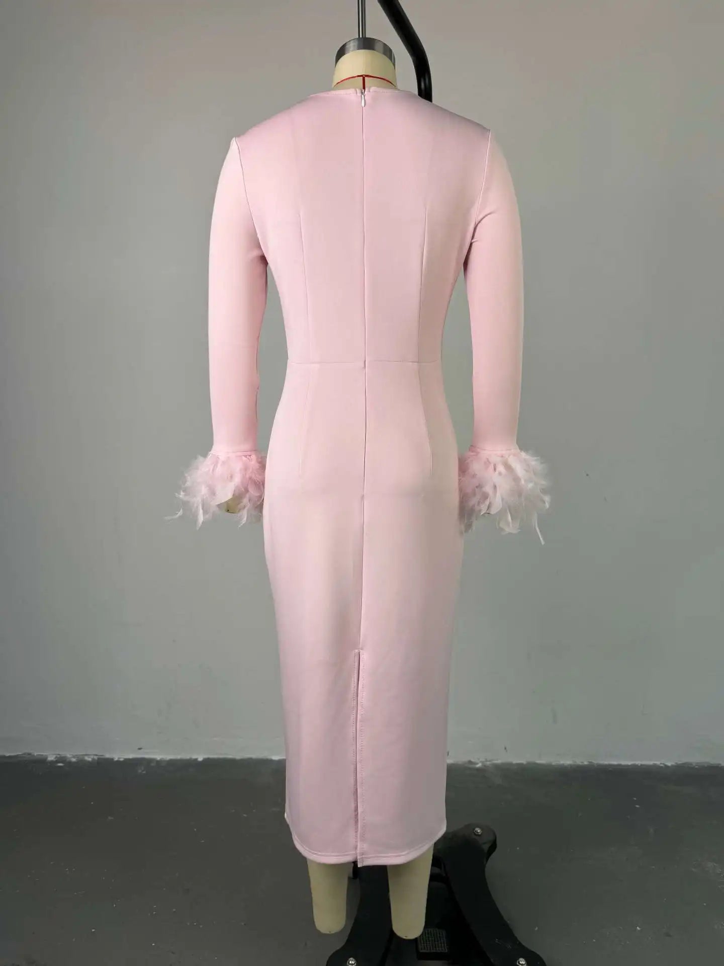 Collar Feather Full Sleeve High Waist Vestidos