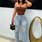 Embroidery Denim High Waist Straight Leg Jeans