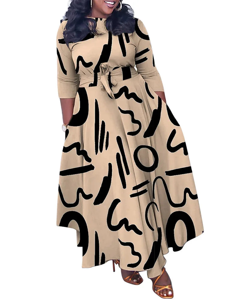 Plus Size Women Dress Printed Fashion Maxi Dress