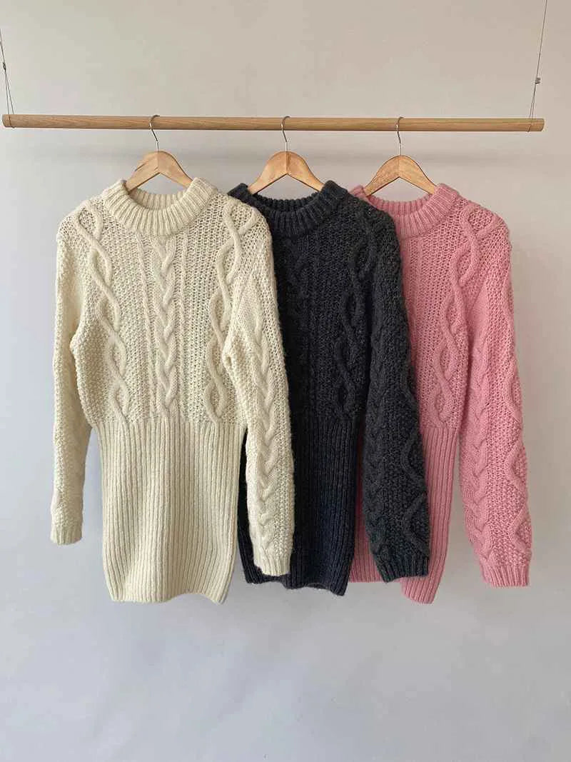 Chunky Cable-knit Long Sleeve Ribbed Mini Sweater - JELESACK