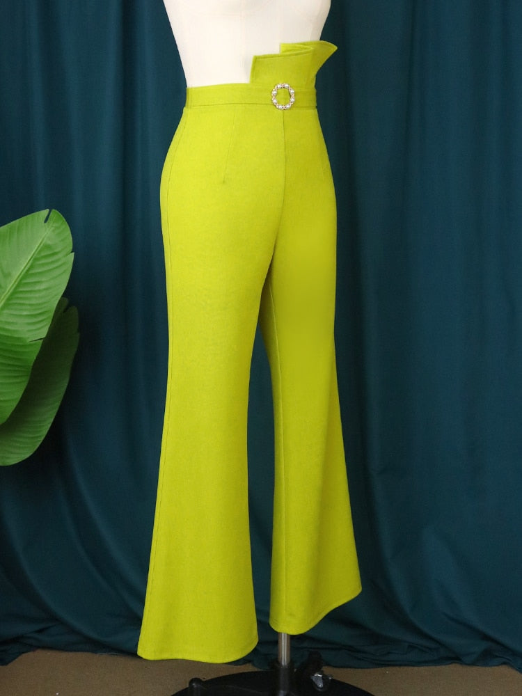 Trendy Pearl Belt Peplums Wide Leg Trousers - JELESACK