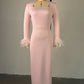 Collar Feather Full Sleeve High Waist Vestidos