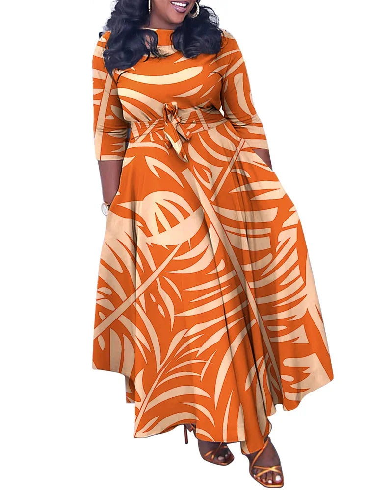 Plus Size Women Dress Printed Fashion Maxi Dress