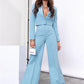 Two Piece Long Sleeve Suit & High Waist Wide Leg Pants