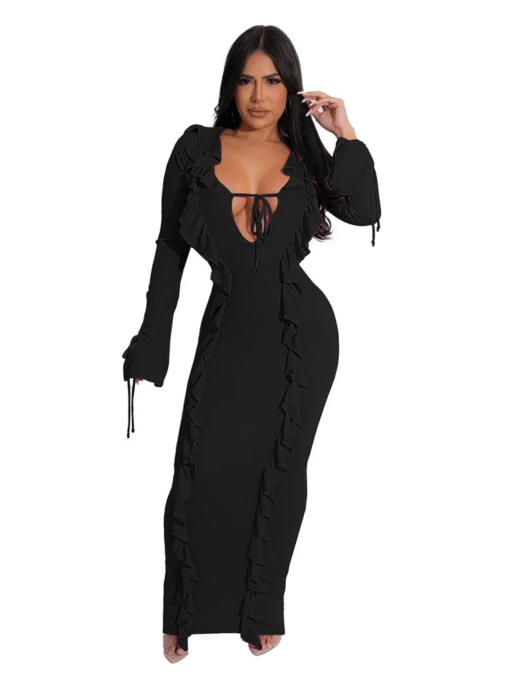 High Waist Streetwear Long Party Dress