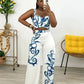 Two Piece Set  Print Crop Top and Wide Leg Pants